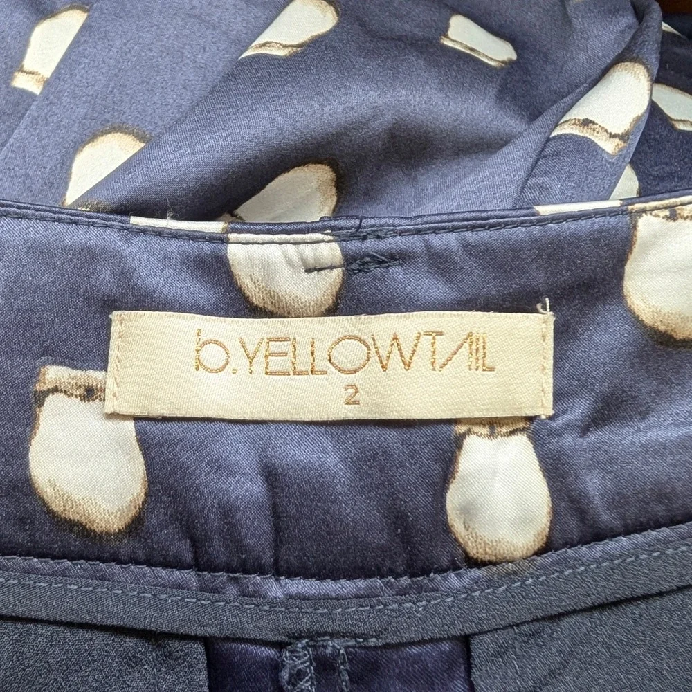 B.Yellowtail Elk Ivory Satin‎ Suit Pant - Navy Satin Tapered Trousers Size 2
